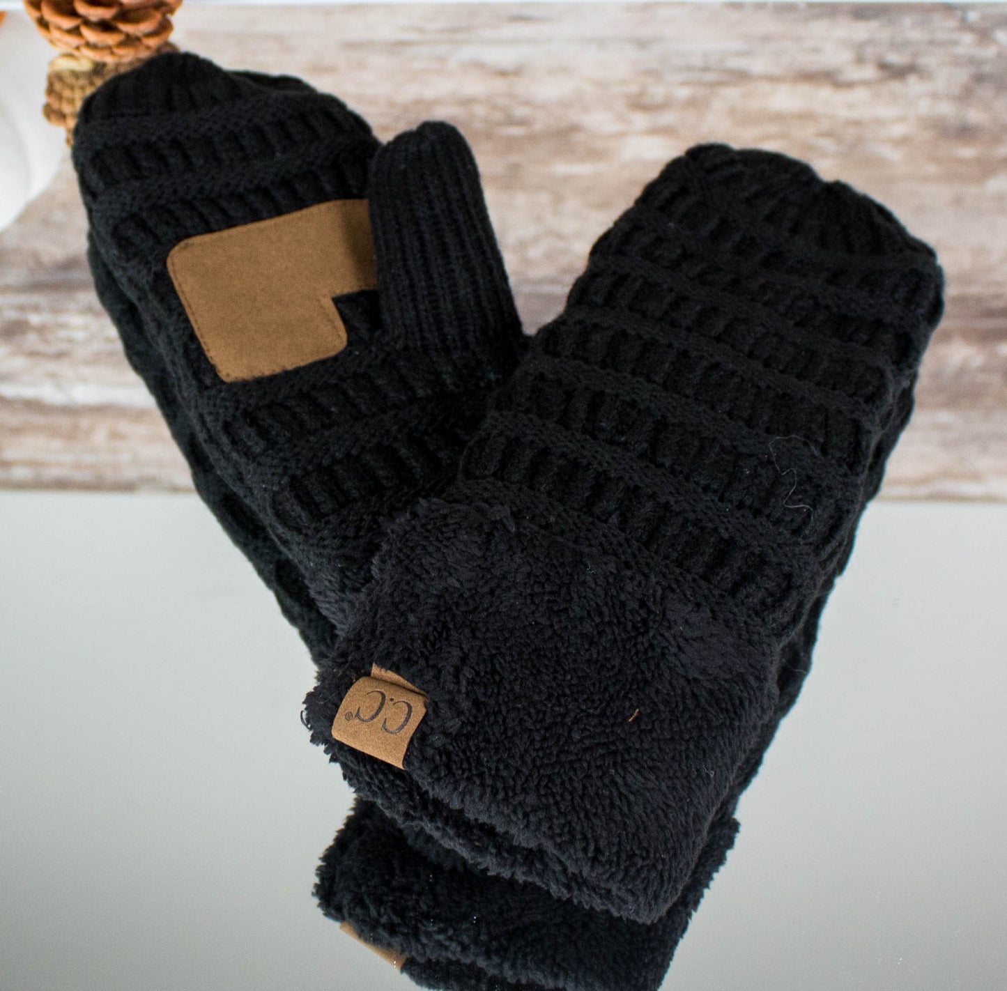 Cozy CC Mittens with Faux Fur Trim