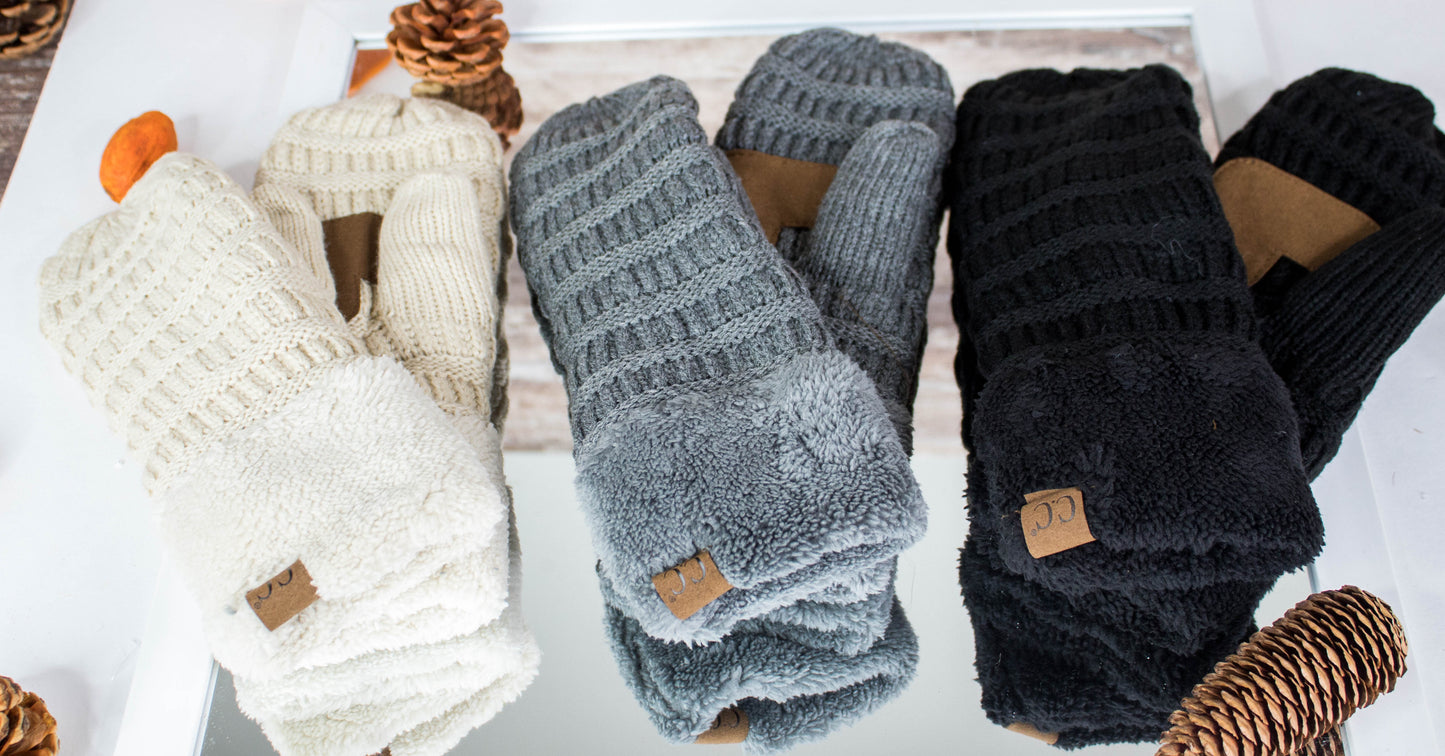 Cozy CC Mittens with Faux Fur Trim